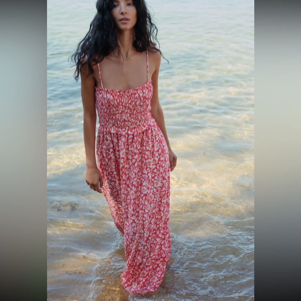 Zara limited edition bohemian print beaded strap midi dress